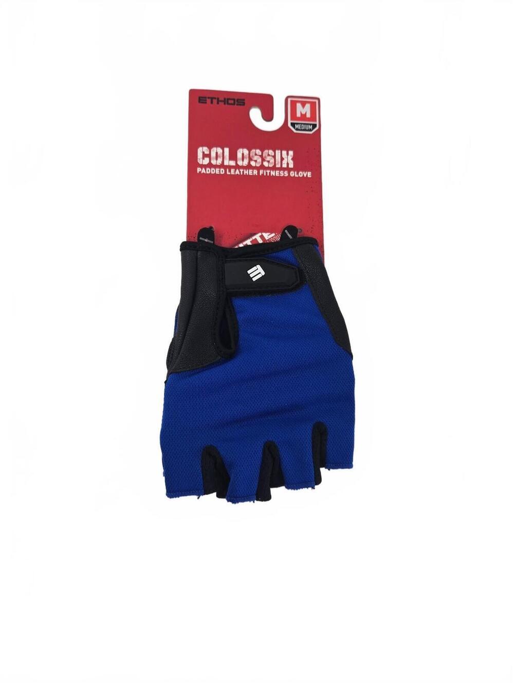 ETHOS Men's Padded Leather Fitness Gloves Gym Weightlifting Blue Medium NWT